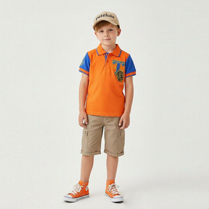 Ensemble polo à col montant et jean pour enfants, 230g, en coton, pour garçons, en gros, en promotion - Product Image 1