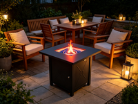 Mesa de Acero para Fogatas a Gas de 28 Pulgadas, 15,000 BTU, Control de Llama Ajustable, Mesa Moderna para Exteriores de Propano, Suministro de Fábrica