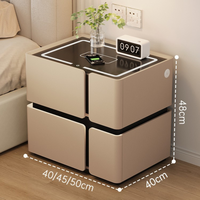 Table de chevet moderne en bois massif avec chargeur sans fil intelligent, serrure à code, LED, tiroirs de rangement pour chambre à coucher, salon