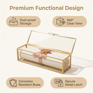 Vintage Glass Display <b>Box</b> with Brass Coating Frame for <b>Wedding</b> <b>Card</b>, Birthday, Festival Invitations, Clear Glass <b>Box</b>,Jewelry <b>Box</b> - Product Image 3