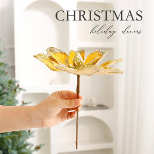 High Quality 22cm Velvet Artificial Flower Glitter Poinsettias Christmas <b>Tree</b> Decorations Factory Durable Fashionable - Product Image 4