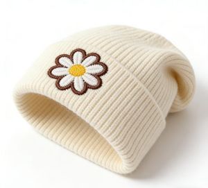 Fashion White Knitted Hat Lovely Small Daisy Embroidery Soft Warm Skullies Trendy <b>Winter</b> <b>Caps</b> Beanies - Product Image 3