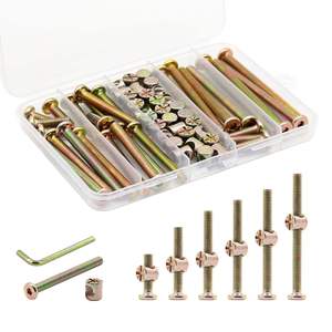 Kit de quincaillerie en acier pour berceau : boulons galvanisés pour cadre de lit, écrous cylindriques, chevilles en bois, vis à manchon hexagonal - Product Image 4