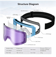 Masque de ski magnétique cylindrique HD avec revêtement REVO 8 couches, protection UV400, anti-buée, coupe-vent, personnalisable avec logo OEM, pour sports de neige