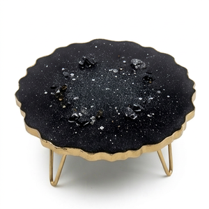 Black <b>Marble</b> Look <b>Cake</b> <b>Stand</b> Dessert Serving Plate Scalloped Edge Table Display Wedding Party Customised Size Shape A.B - Product Image 1