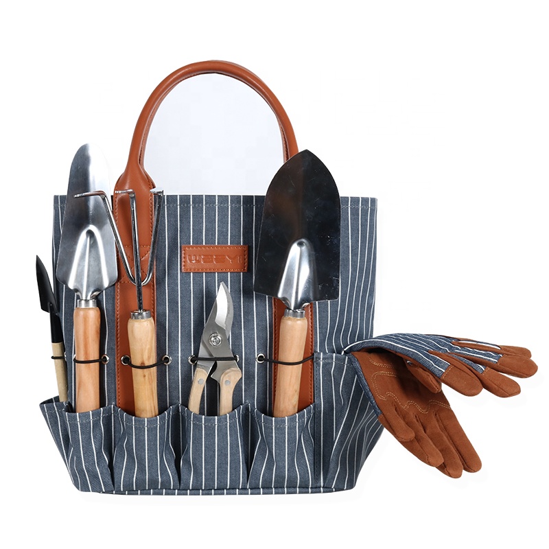CHANGRONG Custom waterproof stripe Plants 6 Piece Gardening Tool Set with Carrying Tote Bag