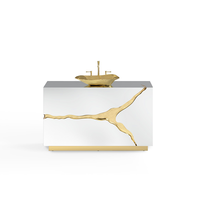 Salle de bain moderne de luxe - Argent avec cadre en acier inoxydable doré, nouveau design portugais, double vasque Bocadolobo Lapiaz