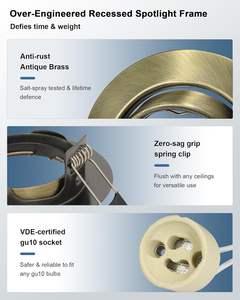 Allesgute 6X Spots encastrés GU10 vintage en <span class=keywords><strong>laiton</strong></span> avec cadre métallique, orientables à 360°, diamètre extérieur 90 mm, découpe de 90 mm - Product Image 2