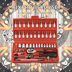 Jeu d'outils à main portable de 46 pièces avec clé à cliquet à poignée en T en acier au chrome-vanadium de 1/4 de pouce, option OEM, garantie de 3 ans, robuste - Product Image 2