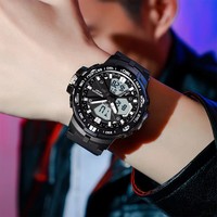 Montre à quartz pour homme SANDA 3333, sport de luxe, avec aiguilles lumineuses, alarme, chronographe, affichage LED, résistance à l'eau 5 BAR et bracelet en résine