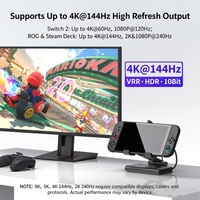 Docking Station 6 Port Tipe C dengan Kipas Pendingin, Stand Konsol Game, Hub Gigabit LAN 4K 144Hz HDMI2.1 PD100W untuk Steam Deck, Switch 2