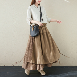 Wholesale 2026 Spring Linen Lined Lace-up <strong>Skirt</strong> Women's Embroidered <strong>Elastic</strong> Waist Mid-length A-line Sweet <strong>Skirt</strong> - Product Image 5