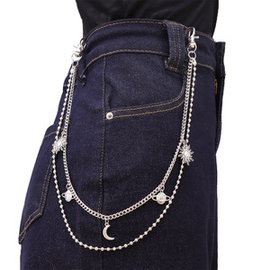 Unisex Waist Chain Double Layer Star Sun <b>Moon</b> Pendant Zinc Alloy Hip Hop Fashion Accessory Daily Wear - Product Image 1