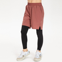 Pantalon de sport 2 en 1 pour homme, couleur rouge brique, avec short extérieur et collants de compression intégrale, pour la gym, l'entraînement et la course à pied