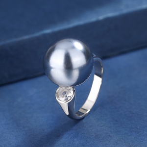 Minimalist Jewelry Eco-friendly Copper Gold Plated Minimalist 14MM Gold Shell Pearl Open Band Rings Women for <b>Gift</b> - Product Image 3