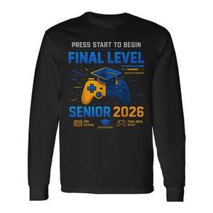 T-shirt a maniche lunghe Senior 2026 Gamer con stampa digitale girocollo unisex, design per la laurea di livello finale - Product Image 1