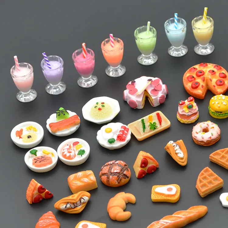 Collezione di fascini di cottura della cucina gioco di massa pane bevande giocattoli casa di bambola in miniatura cibo