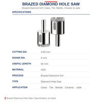 Scie cloche diamantée pour verre électroplaqué, substrat en acier, OEM ODM, logo personnalisé, tailles disponibles