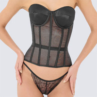 Corsé de Malla Transpirable para Mujer, Bustier Sexy, Reductor de Cintura para Boda, Top Corto Transparente, Copas con Varillas, Corsé Moldeador con Encaje