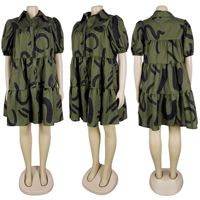 Robe chemise décontractée imprimée pour femme, tailles S-3XL, manches courtes bouffantes, col rabattu, ourlet à volants, vente en gros