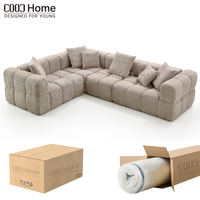 Canapé modulaire en forme de L gris clair, capitonné en tissu, canapé d'angle compressé sous vide pour salon