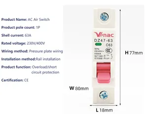 Ultra niedriger preis DZ47-63 4,5KA 6A 10A 16A 20A 25A 32A 40A 50A 63A Mini-Schaltzerständer MCB 1P/2P/3P/4P