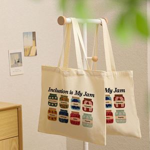 Sac fourre-tout en toile durable à motif 'Inclusion is My Jam', vintage, personnalisé, réutilisable, pour femme, sac à bandoulière de shopping sur mesure - Product Image 4