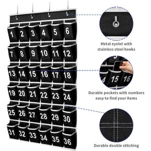 Organizador de Pared con 36 Bolsillos Negros Numerados, Plegable y Multifuncional, para Colgar en el Aula, Organizador de Teléfonos con Ganchos - Product Image 3