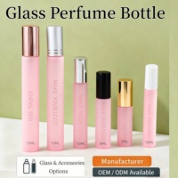 Flacon de parfum rond en verre à bille, vide, fin et luxueux, finition mate rose, 5 ml, 10 ml, 15 ml