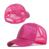 Casquettes de baseball décontractées vierges en polyester avec logo personnalisé, à sequins et maille, casquette trucker 5 panneaux, chapeau de sport pour queue de cheval, haute qualité