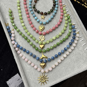 <span class=keywords><strong>Collana</strong></span> a strati con perline in pietra naturale da 10 mm, ciondolo in acciaio inossidabile a forma di sole, stella marina, cuore oceanico, sirena, gioielli boho chic da donna - Product Image 6