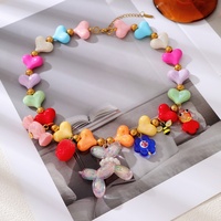 Asu kleurrijke choker ketting met hartvormige kralen en ballonhondjes & fruitbedels, zomerse statement sieraden voor vrouwen