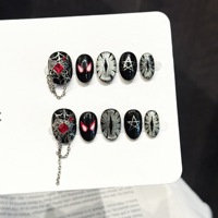 Faux Ongles Gothiques d'Halloween en Gros, Prêts à l'emploi, Forme Amande, Motif Mardi, Toile d'Araignée, Crâne, Goutte de Sang, Croix 3D, Réutilisables, à Presser