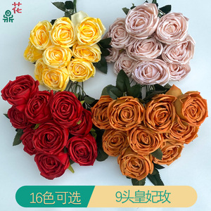 Flores de Seda de Rosa Real de Nueve Cabezas, 43 cm, Decoración para Bodas y Hogar, Estilo Pastoral Fresco, Flores Artificiales - Product Image 2