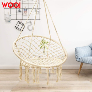 Silla Colgante Redonda Hecha a Mano Woqi, Color Blanco Hueso, Estilo Bohemio, Silla Columpio de Jardín, Capacidad de 150 kg, Mimbre de Ratán, Uso en Interiores y Exteriores - Product Image 4