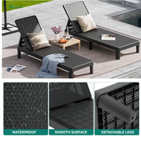 Chaise longue inclinable de jardin en rotin plastique imperméable moderne pour les bains de soleil en plein air pour les hôtels, les plages, les terrasses