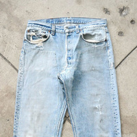 Jeans droits personnalisés en denim épais, avec logo personnalisé, patchs de réparation effet usé, couleur bleu clair, longueur intégrale, plusieurs tailles