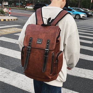 XDL Laptop <b>Backpack</b> 16 Inch Soft PU Leather Large Capacity Men's Business Travel <b>Backpack</b> Solid Color Black Gray <b>Brown</b> - Product Image 2