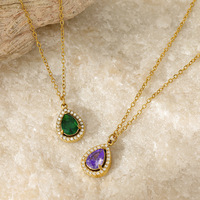 Pendentif Goutte d'Eau Éclatant, Chaîne Classique en Forme de O, Collier Zircon Multicolore, Vente en Gros, Accessoires Rétro Gracieux pour Femmes TGXL15062