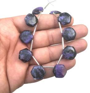 Piedras preciosas de Charoite Natural en forma hexagonal, abalorios de Briolette suave, joyería hecha a mano, 1 hebra, 11 piezas - Product Image 4