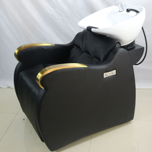 Luxury <b>Black</b> Shampoo Bed Semi-<b>reclining</b> Shampoo <b>Chair</b> with Footrest and Electric Leg Adjustment for Barber Shop - Product Image 3
