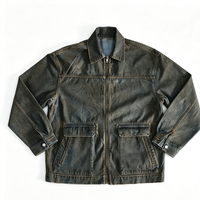 Veste d'hiver décontractée pour homme en toile de coton, style vintage délavé, coupe cargo, col rabattable, fermeture éclair intégrale, coupe ample, écologique, avec logo personnalisé