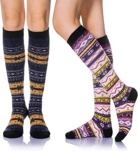 <b>Womens</b> Over Knee Thermal Fleece <b>Socks</b> Soft Thick Winter Tube <b>Socks</b> Geometric Knit Sleep <b>Socks</b> <b>Warm</b> Indoor Legwear Cozy Stretch - Product Image 1
