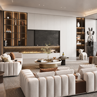 Meuble TV mural de luxe sur mesure, unité de divertissement intégrée, étagères, armoire de rangement, console TV flottante pour salon