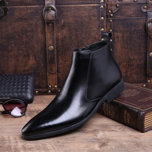 Bottes Chelsea chaudes d'hiver pour hommes, chaussures en cuir pleine longueur avec doublure en polaire et bout rond - Product Image 6