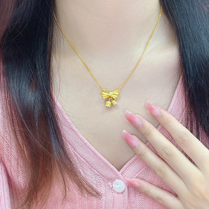 Elegant 18K Gold Bow & Lily of the Valley Necklace for Women | High End Design <b>Choker</b> Chain | Stainless Steel, Non-Fading - Product Image 5