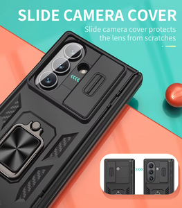 Feuille de CD en métal + anneau en métal intégré + PC dur + couvercle de charnière + ressorts pli armure coque de téléphone étanche porte-anneau magnétique sans fil - Product Image 3