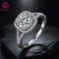 Bague de fiançailles en argent sterling 925 avec moissanite blanche ronde taille brillant 2ct 3ct couleur D VVS1 et halo de moissanites