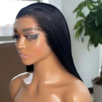 Pelucas al por mayor: Peluca de cabello humano con encaje frontal transparente HD 13x4, lisa, para mujeres afroamericanas, pre-arrancada con cabello de bebé