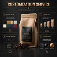 Sac d'emballage pour grains de café à fond plat noir personnalisé en aluminium avec valve 250g 340g 500g 1kg 2.5kg 10kg